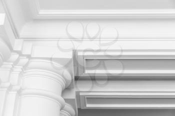 White columns with portico details, abstract white classic interior fragment