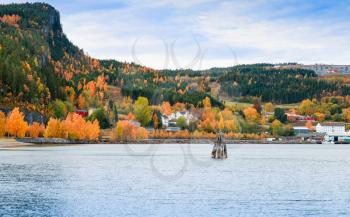 Hommelvik, coastal village. Rural Norwegian landscape at autumn day