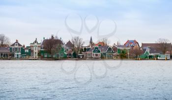 Panoramic view of Zaanse Schans, coastal historic town, popular tourist attraction of Netherlands