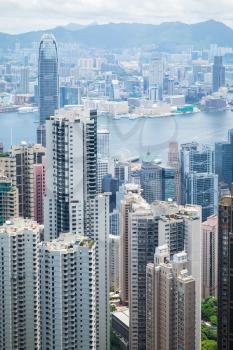 Hong Kong city, vertical photo taken from Victoria Peak viewpoint