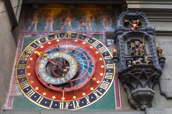 Ancient Astronomic clock of Zytglogge in the Old City of Bern. Switzerland. It has existed since about 1218–1220