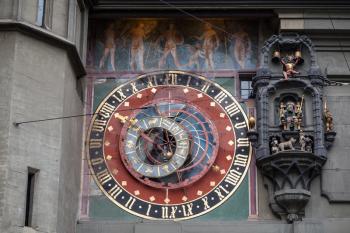 Zytglogge clock tower facade in the Old City of Bern. Switzerland. It has existed since about 1218–1220
