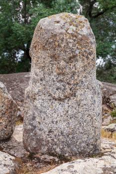 Prehistoric stone statue in Filitosa, megalithic site in southern Corsica, France