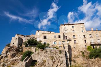 Old stone houses on the rock. Corsican town landscape, Sartene, South Corsica, France