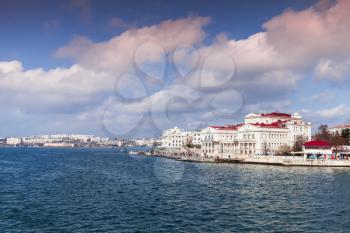 Sevastopol coastal cityscape in spring sunny day