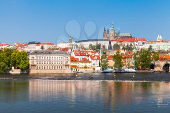 Prague old town view with St. Vitus Cathedral on horizon. Czech Republic landmarks
