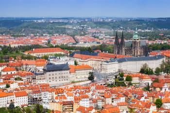 Czech Republic, panoramic view of Prague old town with St. Vitus Cathedral as a dominant landmark