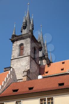 Towers of Church of Mother of God before Tyn, Old Town of Prague, Czech Republic
