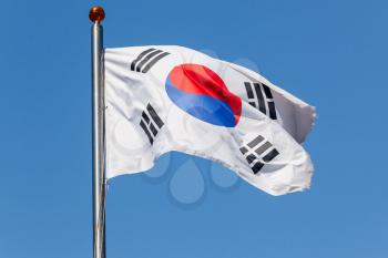 South Korea flag Taegukgi waving on a flagpole