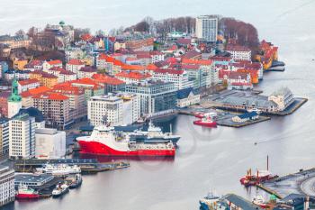 Bergen Havn, Norway. Aerial view at day time