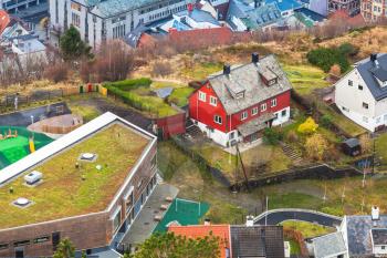 Aerial view of Norwegian town. Bergen, Norway
