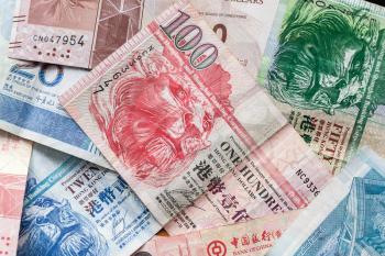 Hong Kong dollars, colorful banknotes, background photo