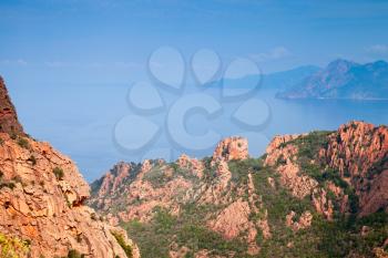 Coastal mountain landscape of Calanques de Piana, Corsica, France
