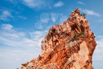 Red rock in Calanques de Piana, Corsican calanques located in Piana, between Ajaccio and Calvi, in the gulf of Porto