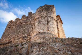 Medieval stone castle on the rock. Main landmark of Calafell, Catalonia region of Spain