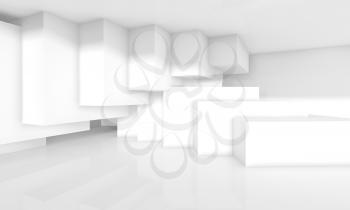 Abstract empty interior design with cubes. White modern architecture background, 3d illustration