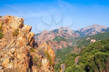 Natural landscape with mountains and sky. South region of Corsica island, France