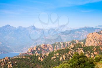 Coastal mountain landscape of Piana region, South Corsica, France