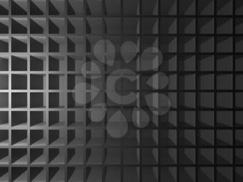 Abstract shining black digital background with square technological relief pattern on the wall, 3d illustration