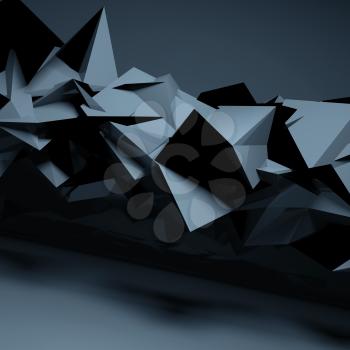 Abstract dark blue digital background, shiny chaotic polygonal structure, 3d render illustration