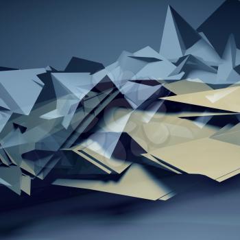 Abstract digital graphic background, chaotic polygonal structures, 3d render illustration