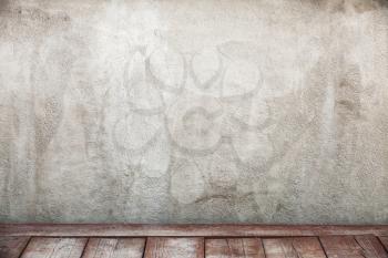 Empty interior background with wooden floor and concrete wall