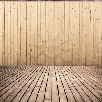 Empty wooden room interior, wall and floor made of planks