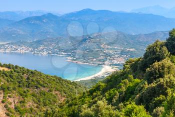 Summer coastal landscape of Corsica island. Piana region, France