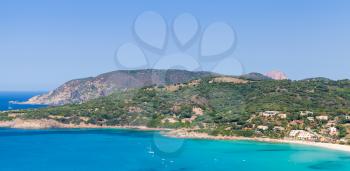 Summer panoramic coastal landscape of South Corsica. Small azure bay of Piana region, France