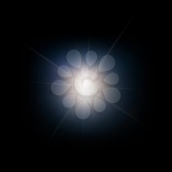 Lens flare with rays on black background