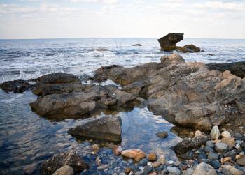 Stones on the coast of Mediterranean Sea. Avsallar, Alanya, Turkey
