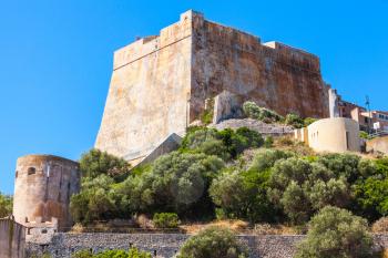 Old stone citadel of Bonifacio, mountainous Mediterranean island Corsica, Corse-du-Sud, France