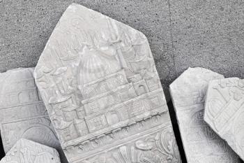 Ancient white headstone with Arabic pattern carvings. Smyrna, Izmir, Turkey