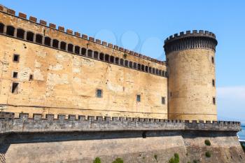 Tower and wall of the Castel Nouvo in Naples, Italy. It was first erected in 1279