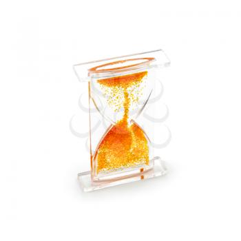 Hourglass with a red gel bubbles lifting up isolated on white