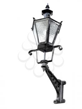 Vintage black street lamp lantern isolated on white. Tallinn, Estonia
