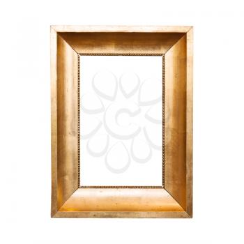 Old classical wooden frame with golden paint isolated on white