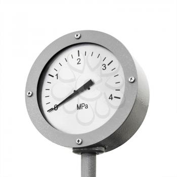 Industrial manometer on pipeline isolated on white background 
