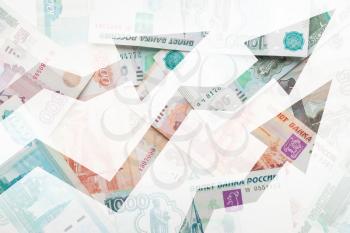 Russian money background with growing trends arrows