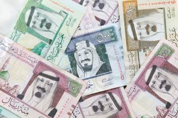 Modern Saudi Arabia money, banknotes closeup background photo texture