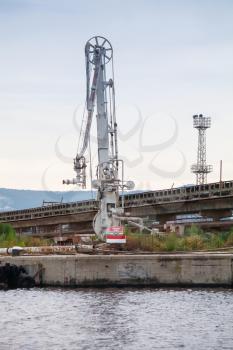 Oil pump. Equipment for tankers loading on Black sea coast in Varna port, Bulgaria