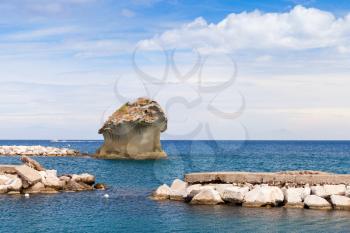 Il Fungo, famous rock in shape of mushroom in Lacco Ameno bay, Ischia island, Italy