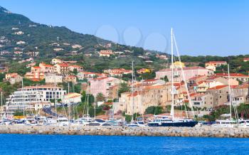 Coastal landscape of Propriano resort town, South region of Corsica island, France