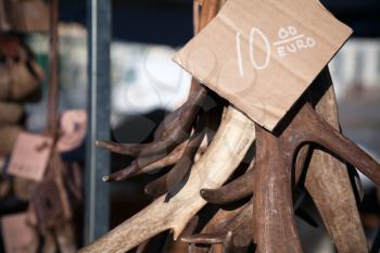 Reindeer's Antlers as a souvenir with price on the counter
