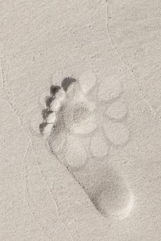 Man footprint in wet white sand on the beach