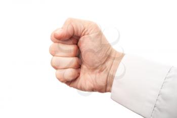 Close up photo of a businessman fist isolated on white background