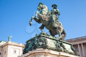 Equestrian monument of Prince Eugene of Savoy. Monument in Heldenplatz, Vienna, designed by Anton Dominik Fernkorn in 1865