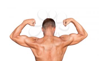 Back of young muscular man, isolated on white