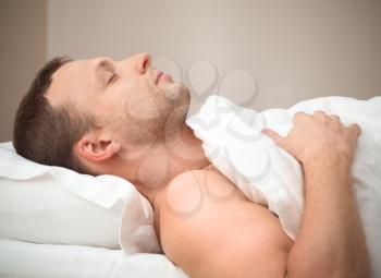 Profile Portrait of pleased sleeping Young Caucasian man 