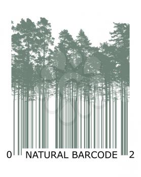 Natural product bar code concept with trees silhouettes